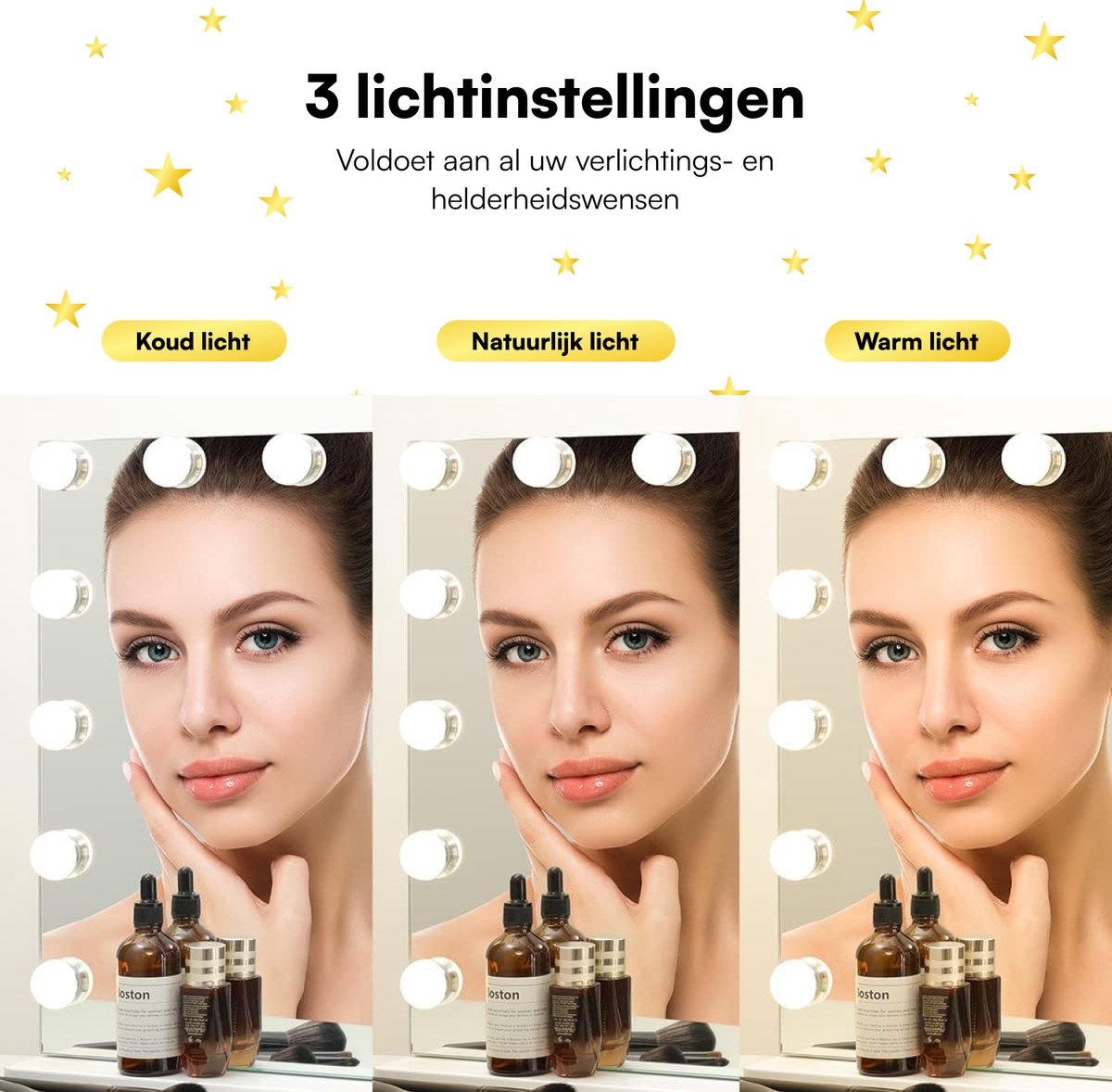 Beauty Shine Elite - Grote Hollywood Spiegel met Verlichting - 65x46CM - USBC - 10xVergrotingsspiegel - drie lichtstanden - wit- dimbaar - visagie - 15 LED lampen - Make up spiegel met verlichting - make-up spiegel