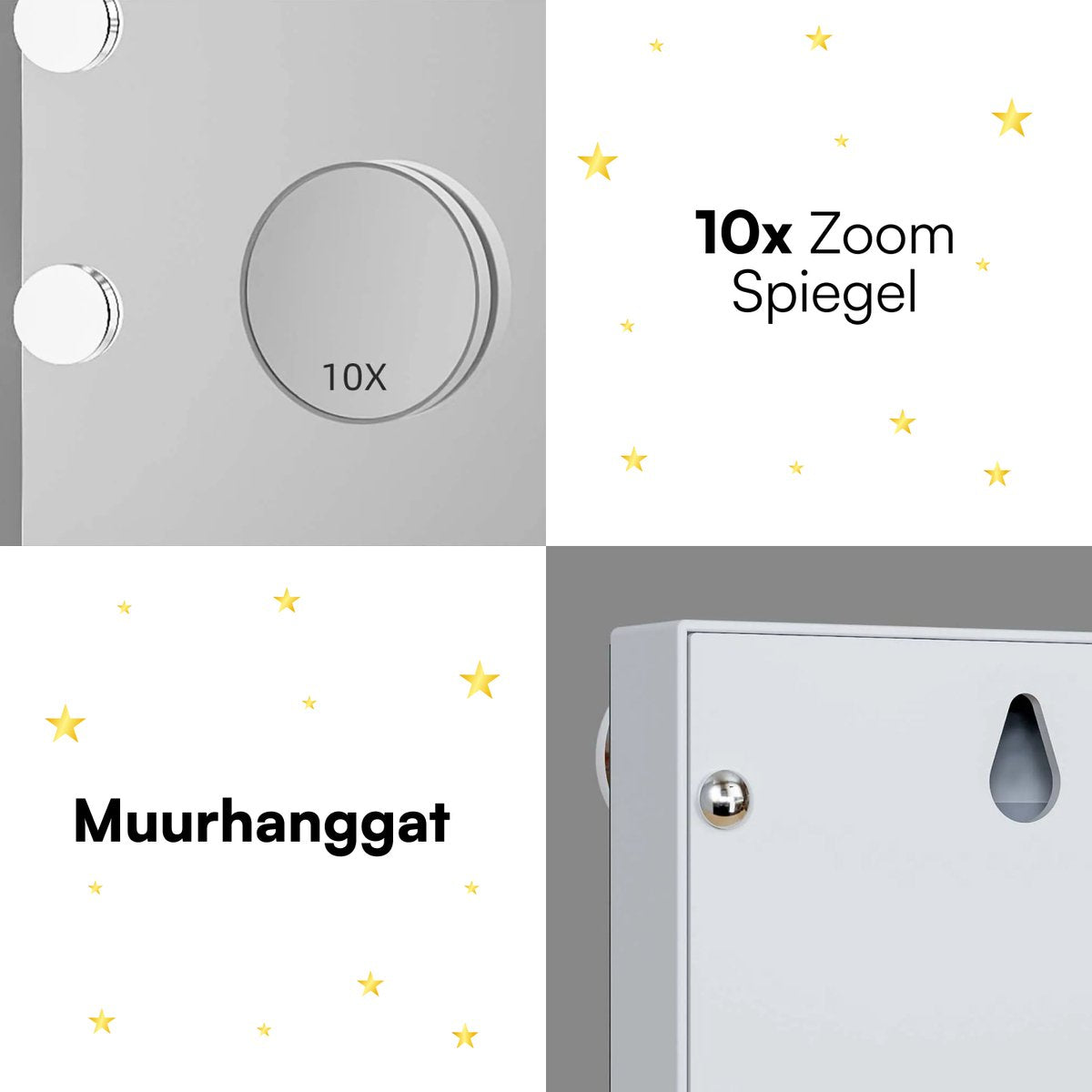 Beauty Shine Elite - Grote Hollywood Spiegel met Verlichting - 65x46CM - USBC - 10xVergrotingsspiegel - drie lichtstanden - wit- dimbaar - visagie - 15 LED lampen - Make up spiegel met verlichting - make-up spiegel