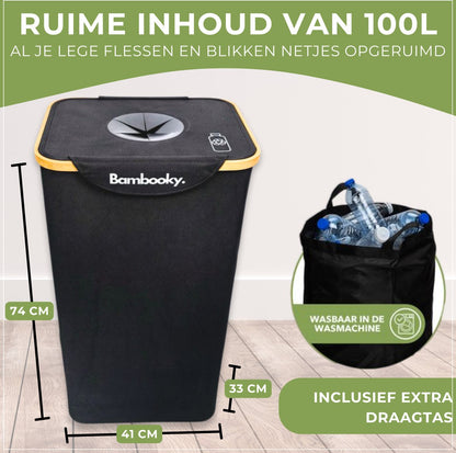 Bambooky. - Afvalscheiding - Recycle afvalbak - 100L - Statiegeld container - Lege Flessen - NEW MODEL 2024